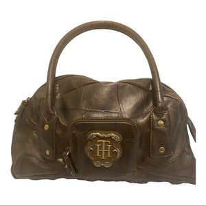 Tommy Hilfiger Leather Purse Brown Medium Double Strap Bronze Logo